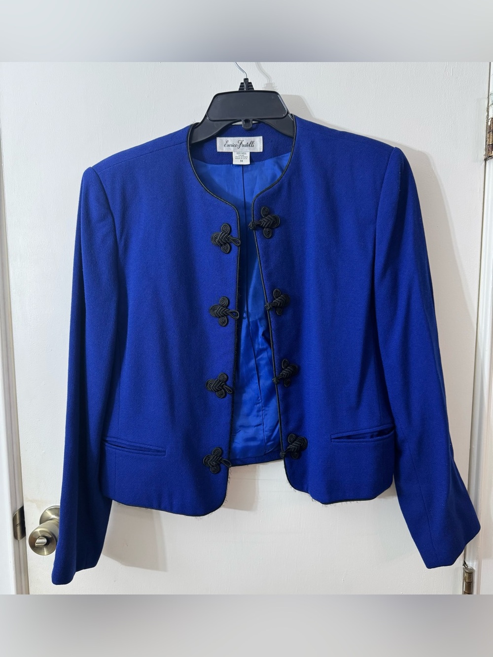 Cobalt Blue Mandarin-Collar Cropped Blazer